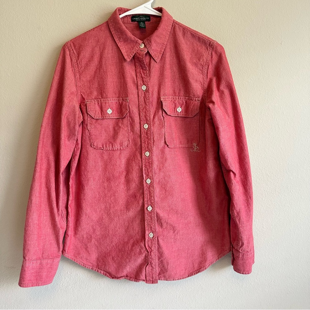 Lauren‎ Ralph Lauren Red Button-Up Cotton Shirt Medium Western Casual Preppy